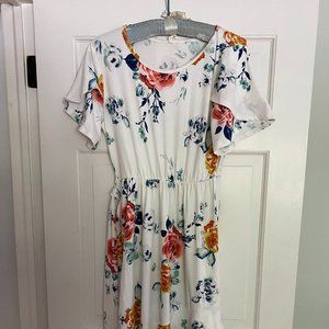 PinkBlush Maternity Ivory Floral Sash Tie Flounce Dress S